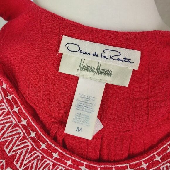 Oscar de la Renta x Neiman Marcus Red Embroidered Sundress - Size M - Picture 6 of 6